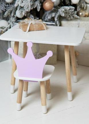 Столик дитячий прямокутний зі стільчиком корона 46х70х40 см білий/фіолетовий (899766)3 фото