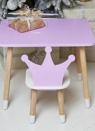 Столик дитячий прямокутний зі стільчиком корона 46х60х45 см фіолетовий/білий (240912)3 фото