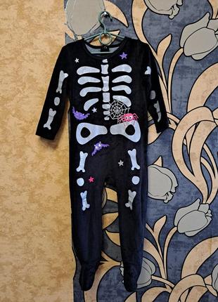 Костюм человечек на хеллоуин скелет на 2-3года