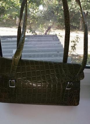 Шкіряна сумка з тисненням під крокодила1 фото