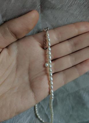 Ожерелье из натурального речного жемчуга, колье из жемчуга, жемчужный чокер9 фото