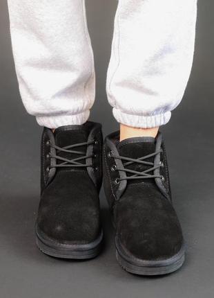 Черные стильные женские ботинки зимние,угги на шнуровке замшевые/натуральная замша-женская обувь на зиму5 фото