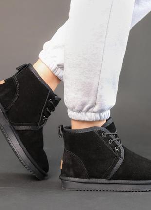 Черные стильные женские ботинки зимние,угги на шнуровке замшевые/натуральная замша-женская обувь на зиму3 фото