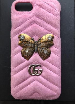 Бархатный розовый чехол gucci для iphone 71 фото