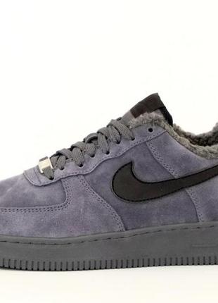 Зимние мужские кроссовки nike air force 1 winter grey black (мех) 41-42-43-44-45