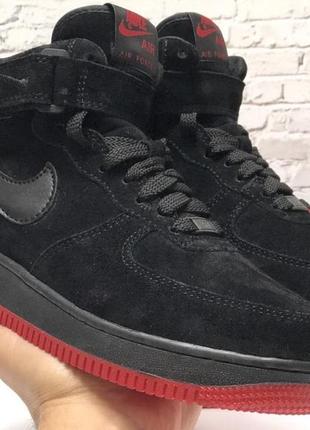 Зимние мужские кроссовки nike air force 1 winter black red (мех) 41-42-43-44-45