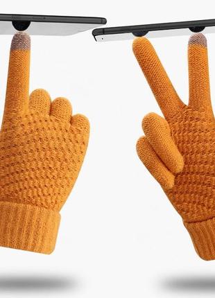 Перчатки сенсорные зимние женские оранжевые7 фото
