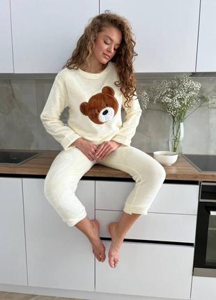 Махровая теплая брючная пижама с брюками к69367 фото