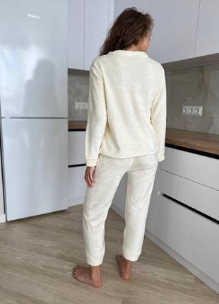Махровая теплая брючная пижама с брюками к69365 фото