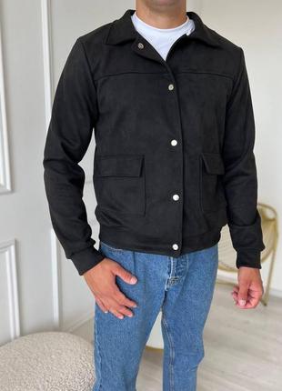 Модная замшевая куртка бомбер для мужчин черная весна-осень | мужской бомбер куртка демисезонная2 фото