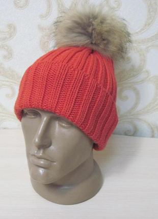 Красива шапка (шерсть) з помпоном із натурального хутра steffner австрія, германія