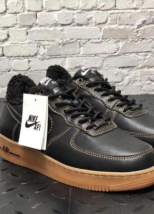 Зимние мужские кроссовки nike air force 1 winter black brown (мех) 42