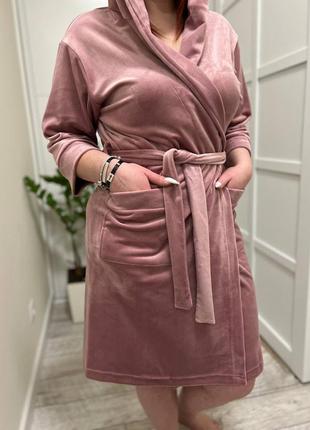 Якісний жіночий халат з капюшоном королівський велюр