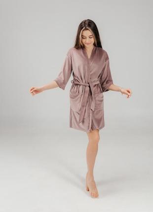 Жіночий велюровий халат m, l,xl. колір капучіно, кава та  пудра