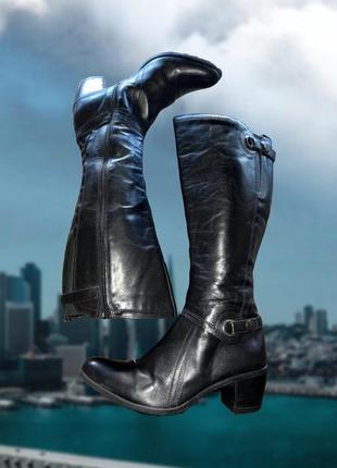 Зимові шкірянв  чоботи strabosk оригінал високі оригінальні чорні на підборах