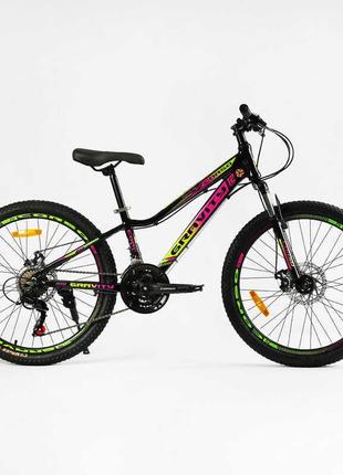 Велосипед спортивный corso «gravity» 24" дюйма gr-24191 рама алюминиевая 12’’, оборудование shimano 21