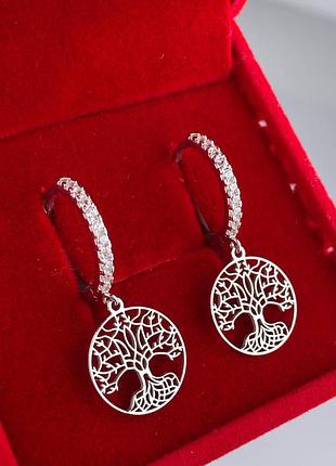 Серебряные серьги 925 пробы, дерево, серебро