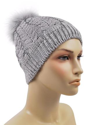 Вязаная женская зимняя теплая шапка на флисе ш91 фото