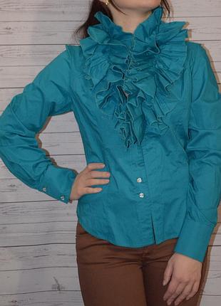 Блузка новая рубашка сорочка с жабо изумрудного цвета