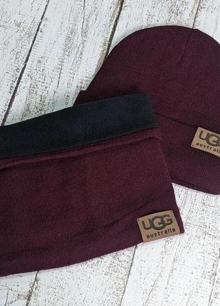 Комплект шапка баф на флісі в стилі ugg