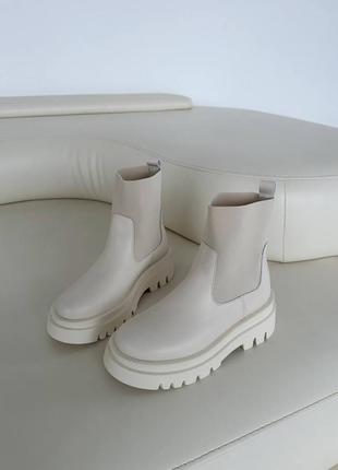 Трендові молочні жіночі черевики челсі,осінні,зимові,шкіряні/шкіра-жіноче взуття осінь-зима2 фото
