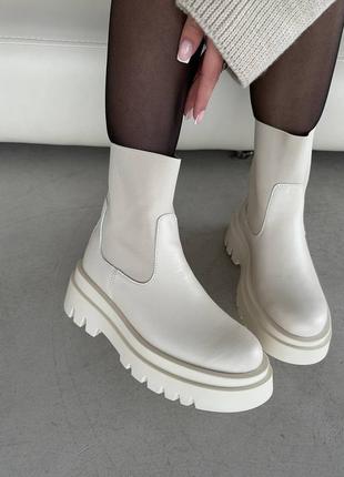 Трендові молочні жіночі черевики челсі,осінні,зимові,шкіряні/шкіра-жіноче взуття осінь-зима6 фото
