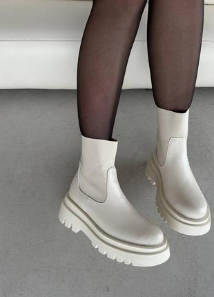 Трендовые молочные женские ботинки челси,осенни,зимовые, кожаные/кожа-женская обувь осень-зима10 фото