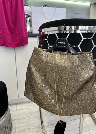 Золотистая металллик крутая юбка трапеция zara8 фото