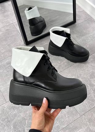 Ботинки сапоги деми натуральная кожа черный белый