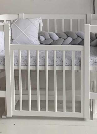 Ліжечко для новонароджених мія бук, шарнір-підшипник, опускна боковина біла+біла стійка 123589