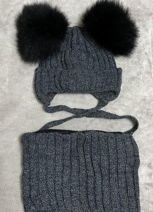 Зимний комплект шапка с хомутом на флисе1 фото