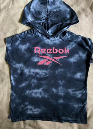 Безрукавка футболка спортивная с капюшоном тай синего цвета от reebok1 фото