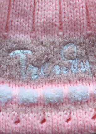 Шапка вязаная теплая тёплая розовая детская для девочек девочки2 фото