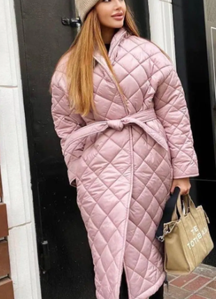 Пальто теплое женское стеганое с поясом 4 цвета 42-44 46-48 50-52 rin2335-333tве5 фото