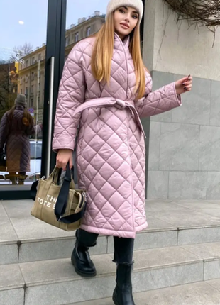 Пальто теплое женское стеганое с поясом 4 цвета 42-44 46-48 50-52 rin2335-333tве7 фото