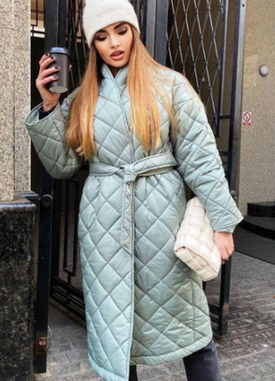 Пальто теплое женское стеганое с поясом 4 цвета 42-44 46-48 50-52 rin2335-333tве2 фото