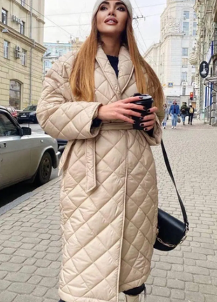 Пальто теплое женское стеганое с поясом 4 цвета 42-44 46-48 50-52 rin2335-333tве3 фото