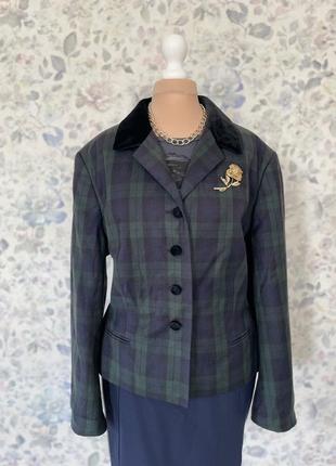 Вовняний вінтажний жакет піджак у клітинку laura ashley 161 фото