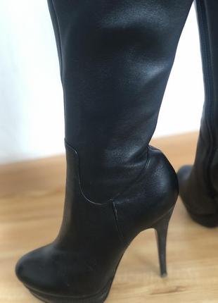 Черные кожаные женские сапоги на каблуке, черные высокие ботфорты натуральная кожа4 фото