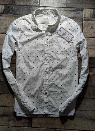 Мужская хлопковая белая приталиная рубашка scotch & soda оригинал в casual  стиле размер s
