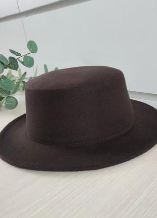 Фетровий коричневий капелюх канотьє, шляпа фетрова, фетр1 фото