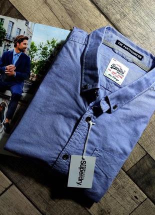 Чоловіча елегантна приталена бавовняна вінтажна сорочка superdry casual у синьому кольорі розмір xl