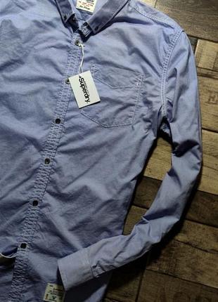 Мужская элегантная приталиная хлопоковая  винтажная  рубашка superdry casual  в синем цвете размер xl4 фото