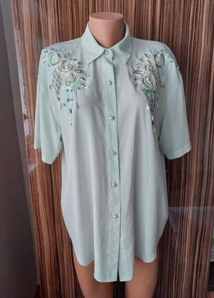 Шикарная эксклюзивная винтажная удлинённая блуза с вышивкой натуральными камнями жемчужинами и перламутровыми пуговицами3 фото
