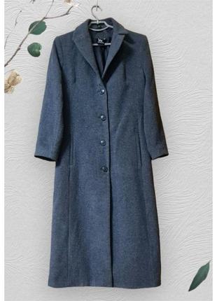 Длинное серое пальто из шерсти с меховым съемным воротником womans wardrobe2 фото