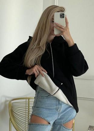 Теплая кофта зип худи толстовка кенгуру на молнии на меху на флисе с капюшоном розовый барби серый меланж чёрный мокко оверсайз батник трехнитка