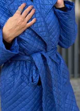 Классическое двубортное стёганое пальто миди с поясом плащёвка на силиконе 150 синее чёрное теплый тренч плащ дождевик пуховик пиджак6 фото