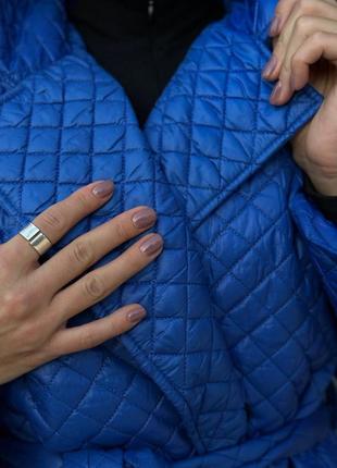Классическое двубортное стёганое пальто миди с поясом плащёвка на силиконе 150 синее чёрное теплый тренч плащ дождевик пуховик пиджак8 фото