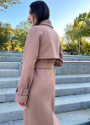 Длинное зимнее женское шерстяное пальто бежевого цвета с патами 40;42;44;46;48;504 фото