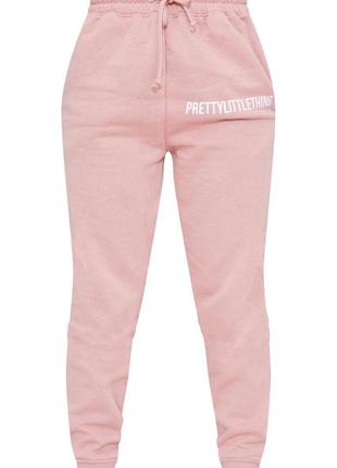 Спортивные штаны брюки джоггеры розовые пудровые теплые на флисе лого логотип plt prettylittlething5 фото